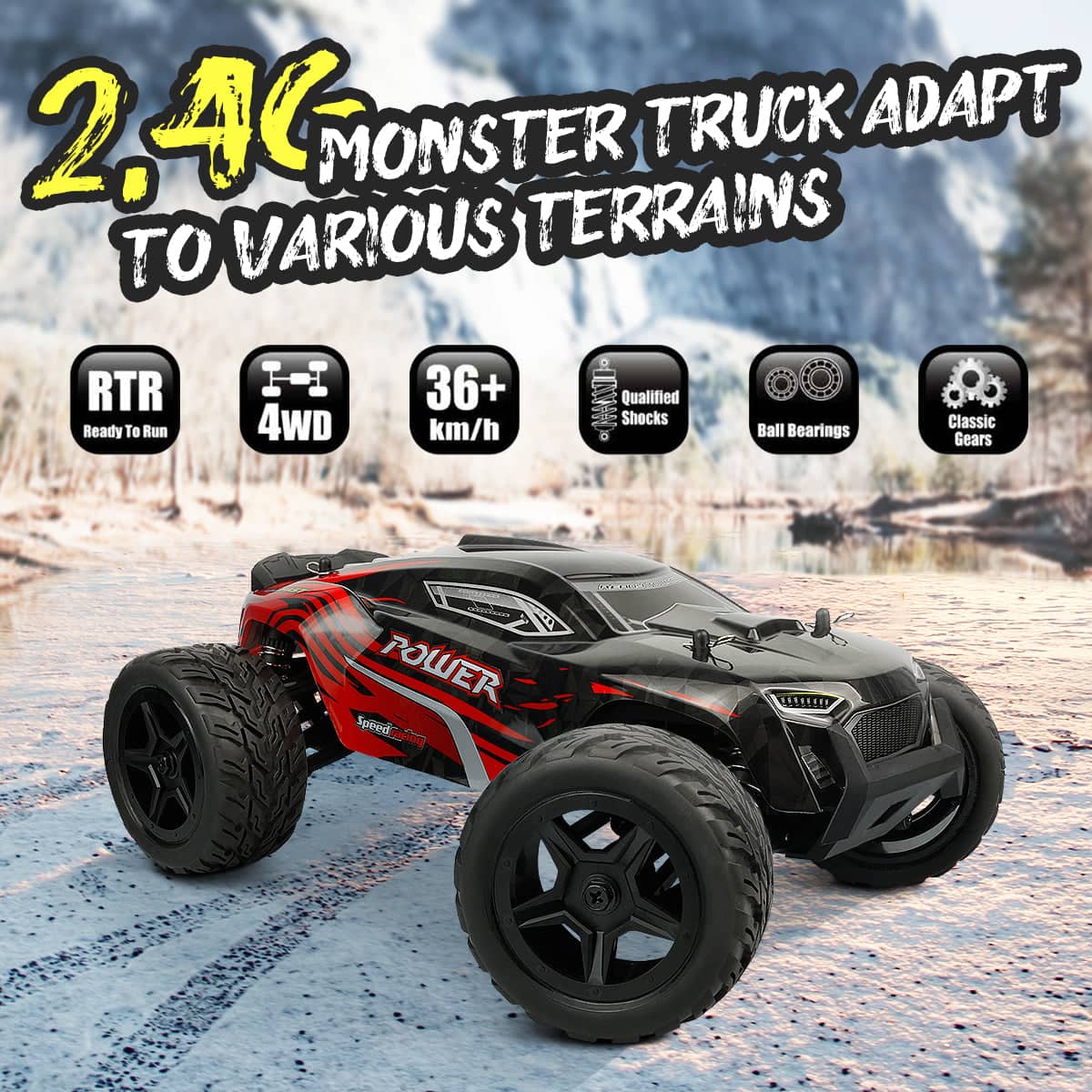 Hosim 1:14 Scale Radio Controlled Car RC Monster Truck Buggy G172 Red 2 Set Batteries