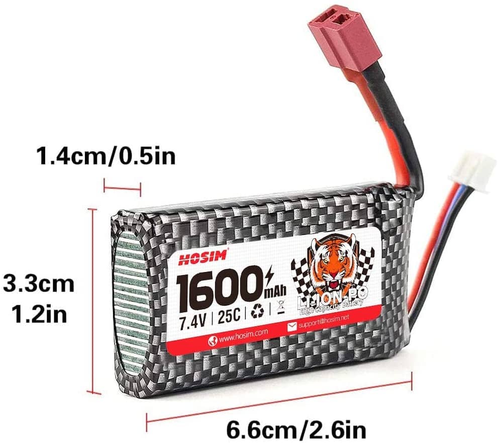 Hosim 2pcs 7.4V 1600mAh Battery+Safety Bag for 9125 9126 HS9125