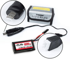 hosim 7.4V 800mAh RC Car Li-Po Battery, 1pcs 2AUSB + Battery Bag,