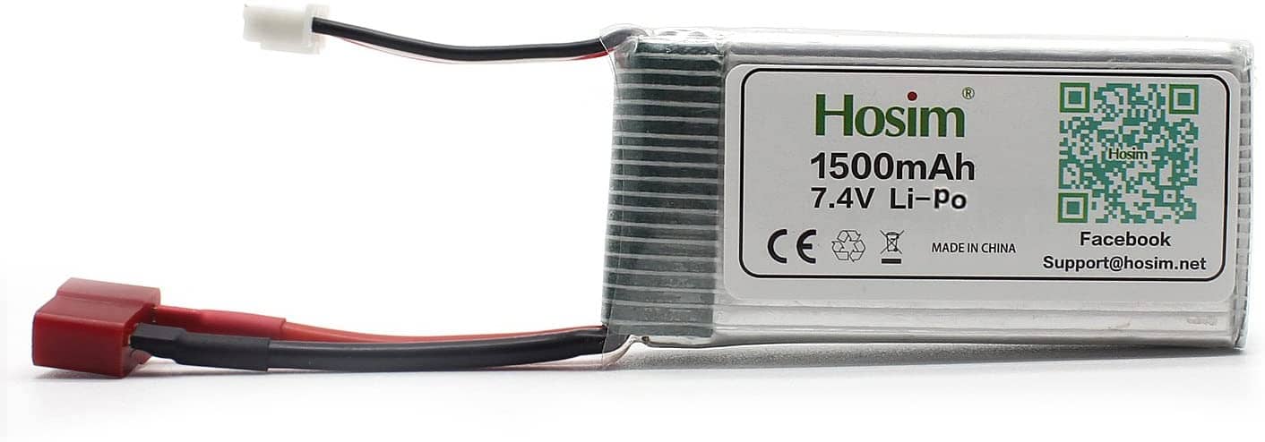 Hosim 7.4V 1500mAh 25C LiPo Battery Pack T Connector for RC Car + Shell Pin