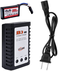 Hosim 7.4V 800mAh RC Car Rechargeable Li-Po Battery & 1pcs Balance Charge,Spare Replacement Parts Assessory for 9130 9135 9136 9138 1/16 Scale All Terrain RC Truck Battery
