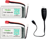 Hosim 2pcs 7.4V 1500mAh 15C T Connector Li-Polymer Rechargeable Battery Pack and 2pcs USB