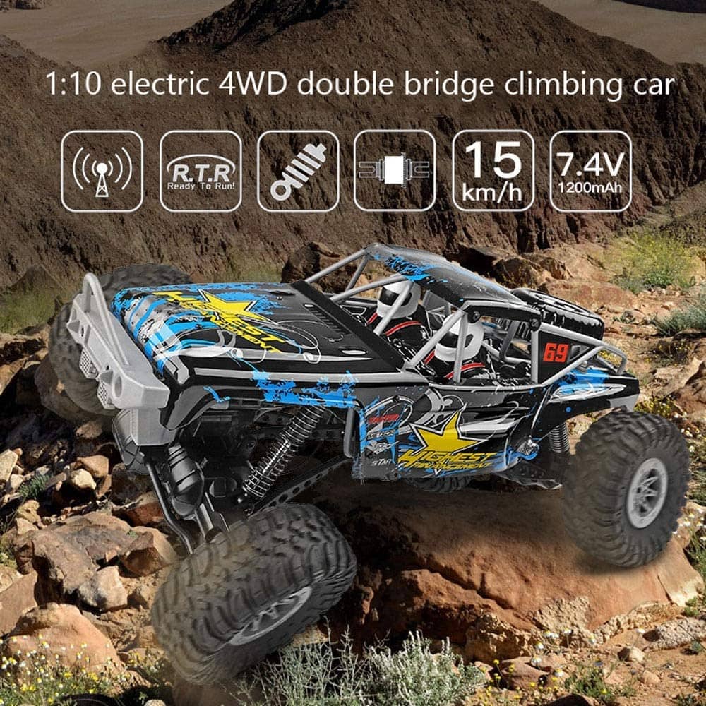 Wltoys RC Car 104310 1:10 Scale Large Off-Road Remote Control Car 2.4G Electric 4WD Double Bridge Climbing RC Buggy Monster Car