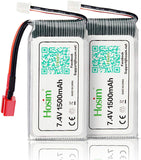 Hosim 2pcs 7.4V 1500mAh 15C T Connector Li-Polymer Rechargeable Battery Pack and 2pcs USB