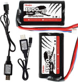 Hosim 2pcs 7.4V 1500mAh 15C T Connector Li-ion Rechargeable Battery Pack for 9135 9155 9156