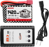 Hosim RC Cars Battery, 7.4v 25C T Connector 1420mAh Li-Po Battery & 1pcs Balance Charger for Q901 Q903 Q905