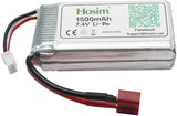 Hosim 7.4V 1500mAh 25C LiPo Battery Pack T Connector for RC Car + Shell Pin