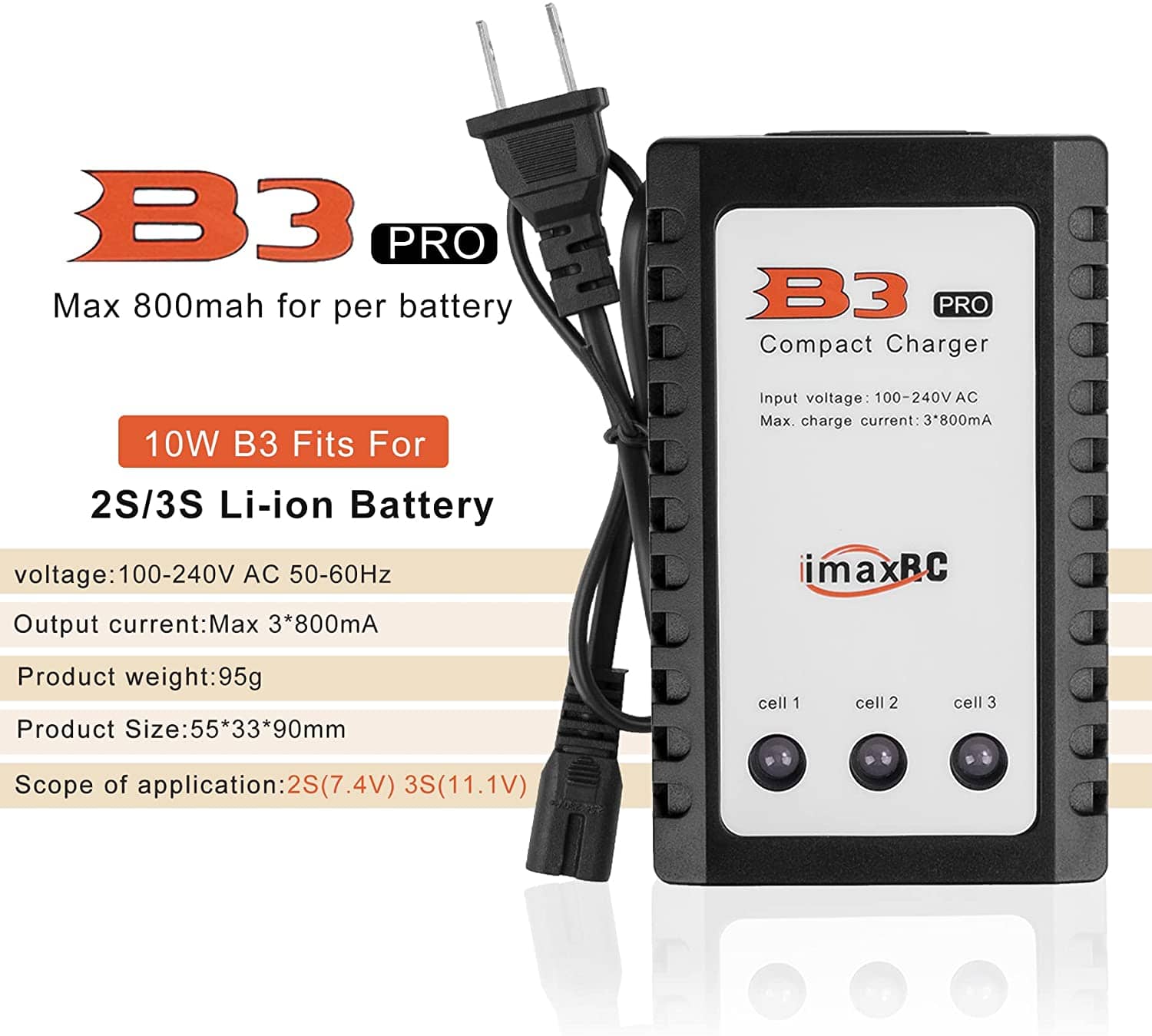 2S 7.4V 800mAh Chargeur batterie Lipo