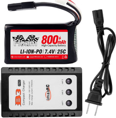 Hosim 7.4V 800mAh RC Car Rechargeable Li-Po Battery & 1pcs Balance Charge,Spare Replacement Parts Assessory for 9130 9135 9136 9138 1/16 Scale All Terrain RC Truck Battery