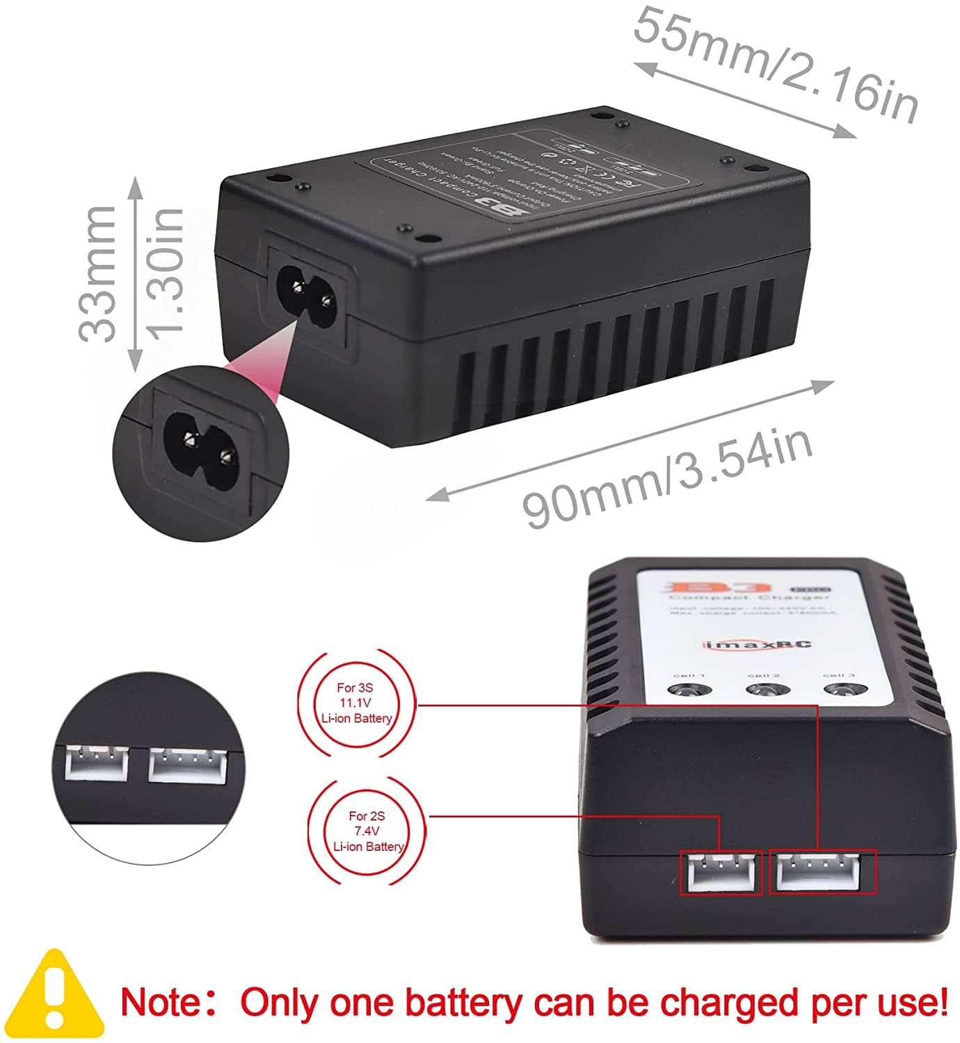 Hosim 7.4V 1500mAh 15C T Connector Li-ion Rechargeable Battery Pack with 1pcs Balance Charger, Safe&Fast Charging, Best for RC Evader BX Car RC Truck 1/12 9155 9156 1/16 9135 RC Truggy RC Airplane UAV Drone FPV