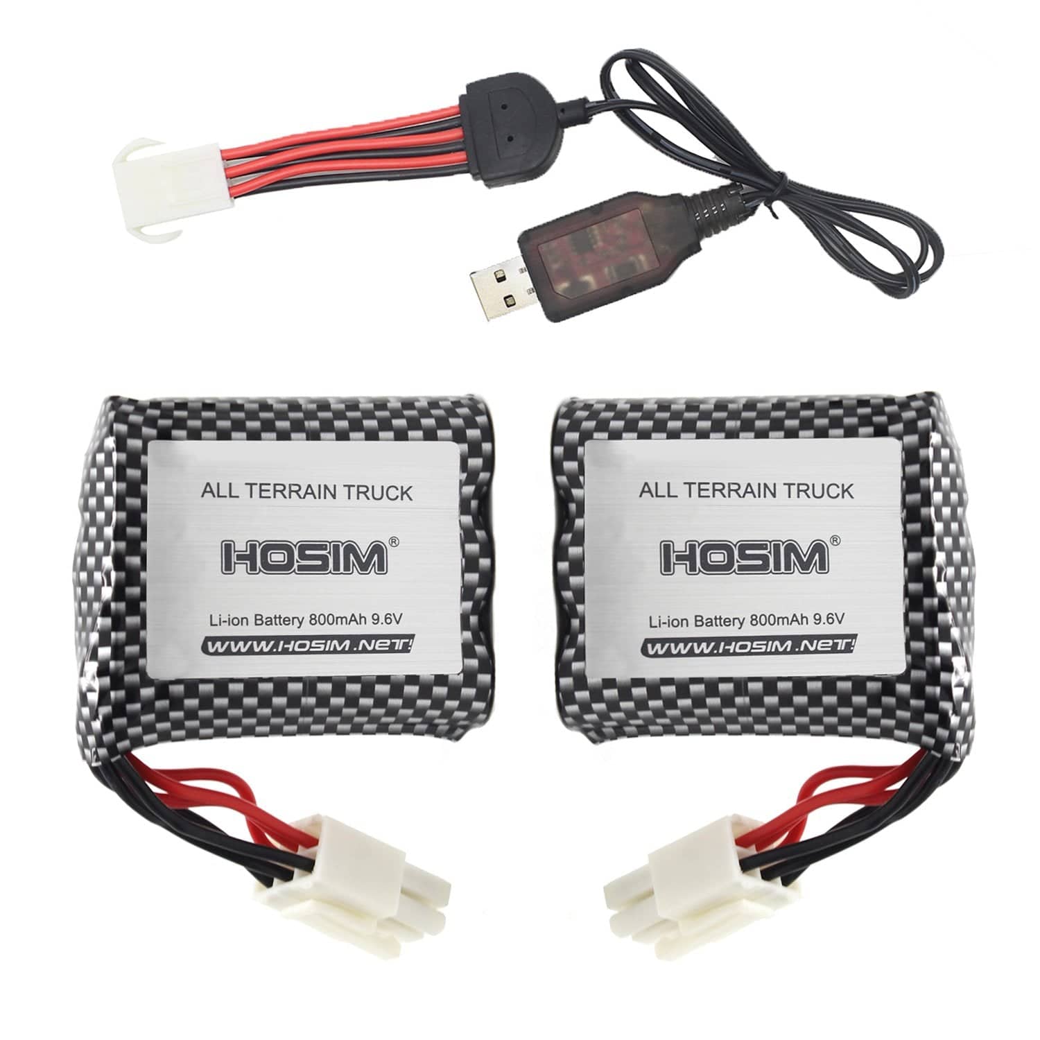 Hosim 2Pcs 9.6V 800mAh 2S Li-Po Battery+USB Charger for RC Car S911 S913 15-DJ02
