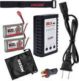 Hosim 2pcs 1600mah lipo Battery 7.4v 25C RC Cars Battery with 1 Battery Bag, 1 Balance Charger, 1 Strap & 1 Double Connector for 9125 9126 HS9125