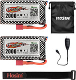 Hosim RC Cars 2pcs 7.4V 2000mAh Battery for 1/10 RC Truck 9125 9126 HS9125 RC Truck