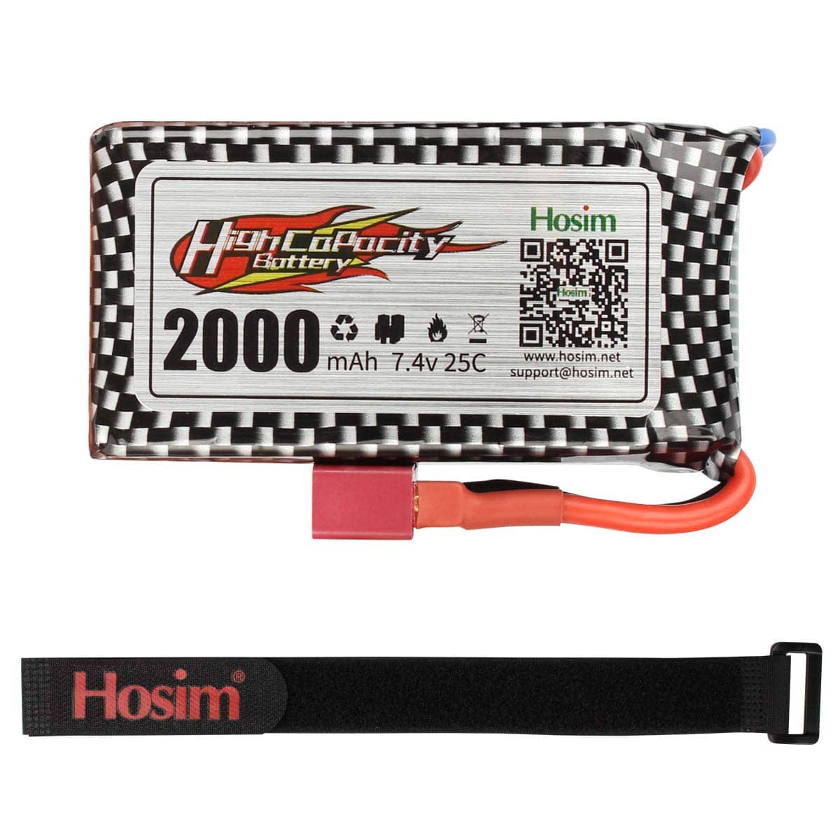Hosim 7.4V 2000mAh Li-Po Battery+USB For 9125 9126 HS9125 RC Car Truck