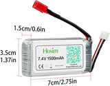 Hosim 2pcs 7.4V 1500mAh 15C T Connector Li-Polymer Rechargeable Battery Pack and 2pcs USB