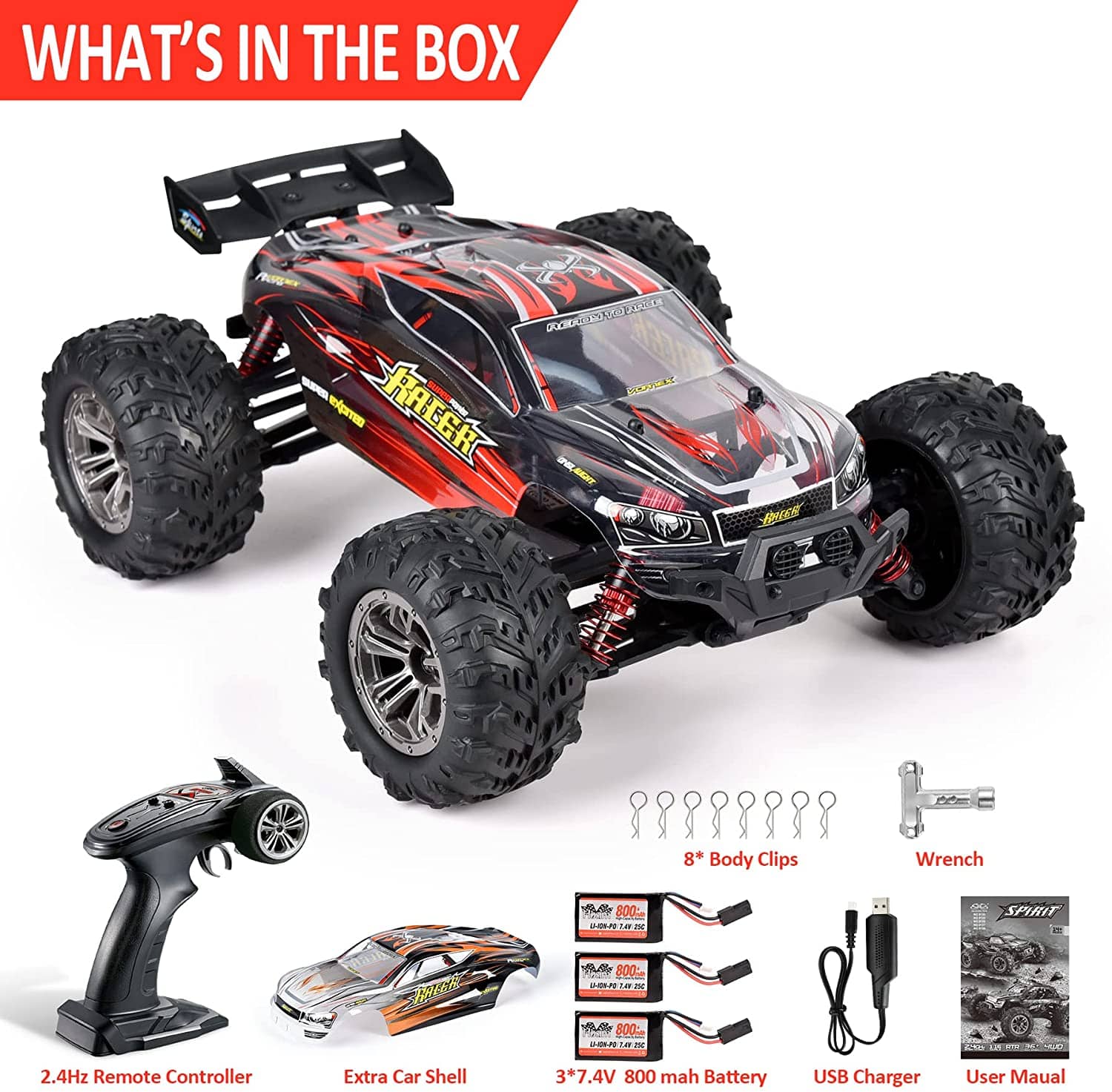 Hosim 1:16 RC Cars High Speed Remote Control Truck Radio 36+kmh 4WD Off-Road Hobby Buggy for Adults and Children 3 Batteries 40+min Play