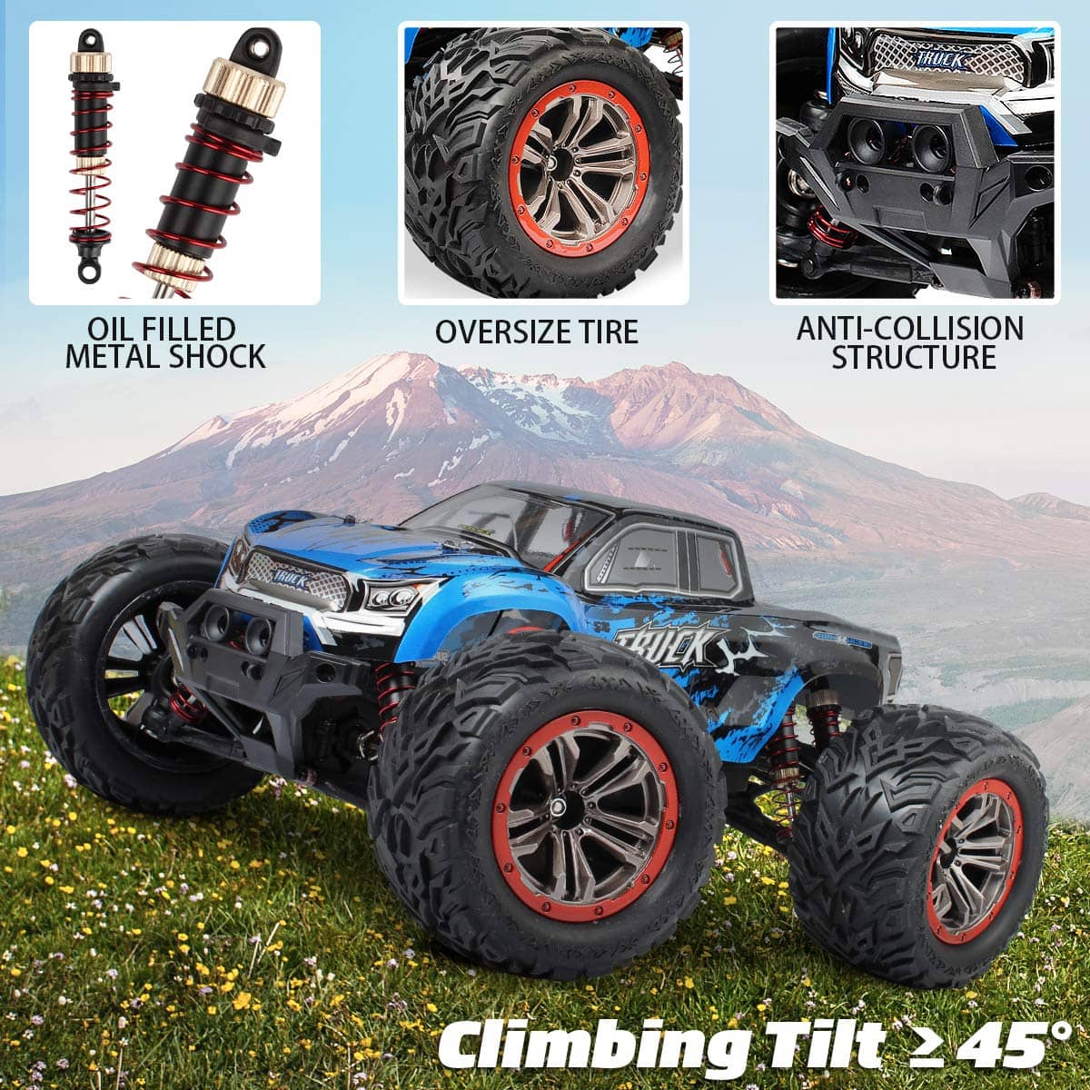 Hosim 1:12 Scale RC Car Monster Truck Oil Shock 2 Dual Batteries Conector  9155 Blue