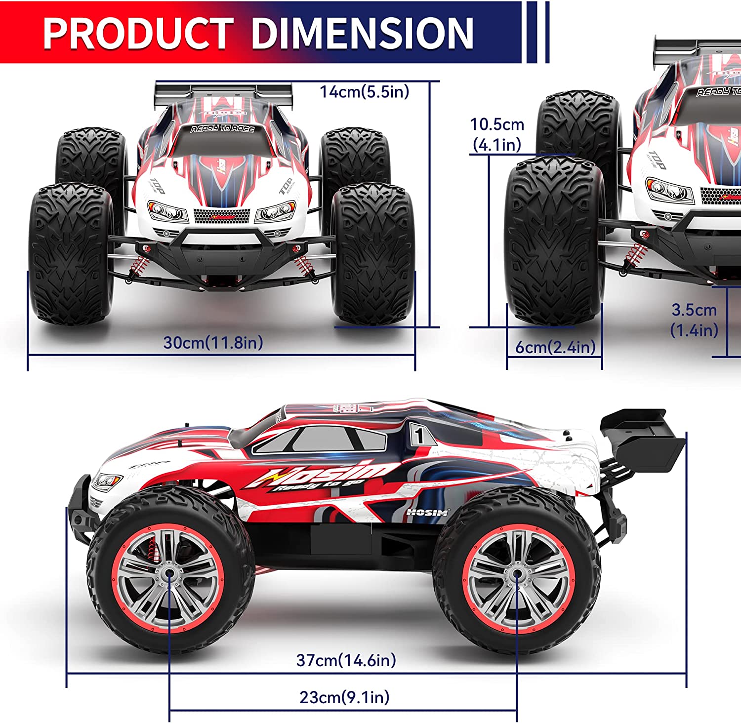 Hosim 1:10 RC Cars 2.4GHz Remote Control Car 4WD 48+ KMH Off Road Monster Truck Buggy Toy for Boys  Adults Gifts