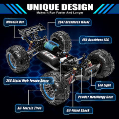 Hosim 1:10 Brushless RC Cars Remote Control Car High Speed 68+KM X-07 4WD Off Road RC Monster Trucks