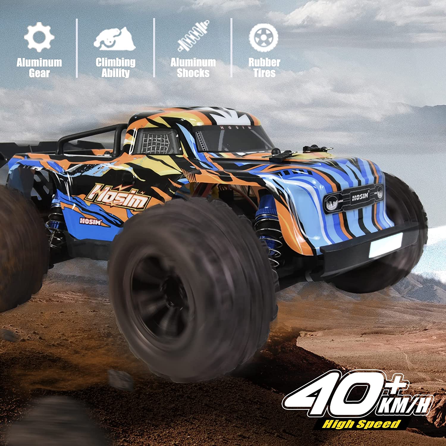Hosim 1:16 Scale 40+KPH All Terrain RC Car Monster Truck ,4WD Waterproof High Speed Electric Toy Off Road RC Monster Truck Vehicle Crawler for Boys Kids and Adults