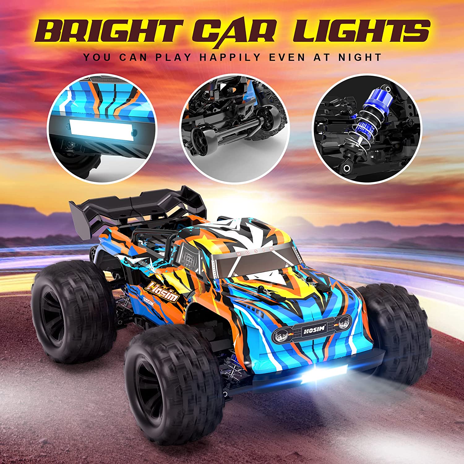 Hosim 1:16 Scale 40+KPH High Speed All Terrain RC Car 4WD Waterproof Electric Toy Off Road RC Monster Truck Vehicle Crawler for Boys Kids and Adults