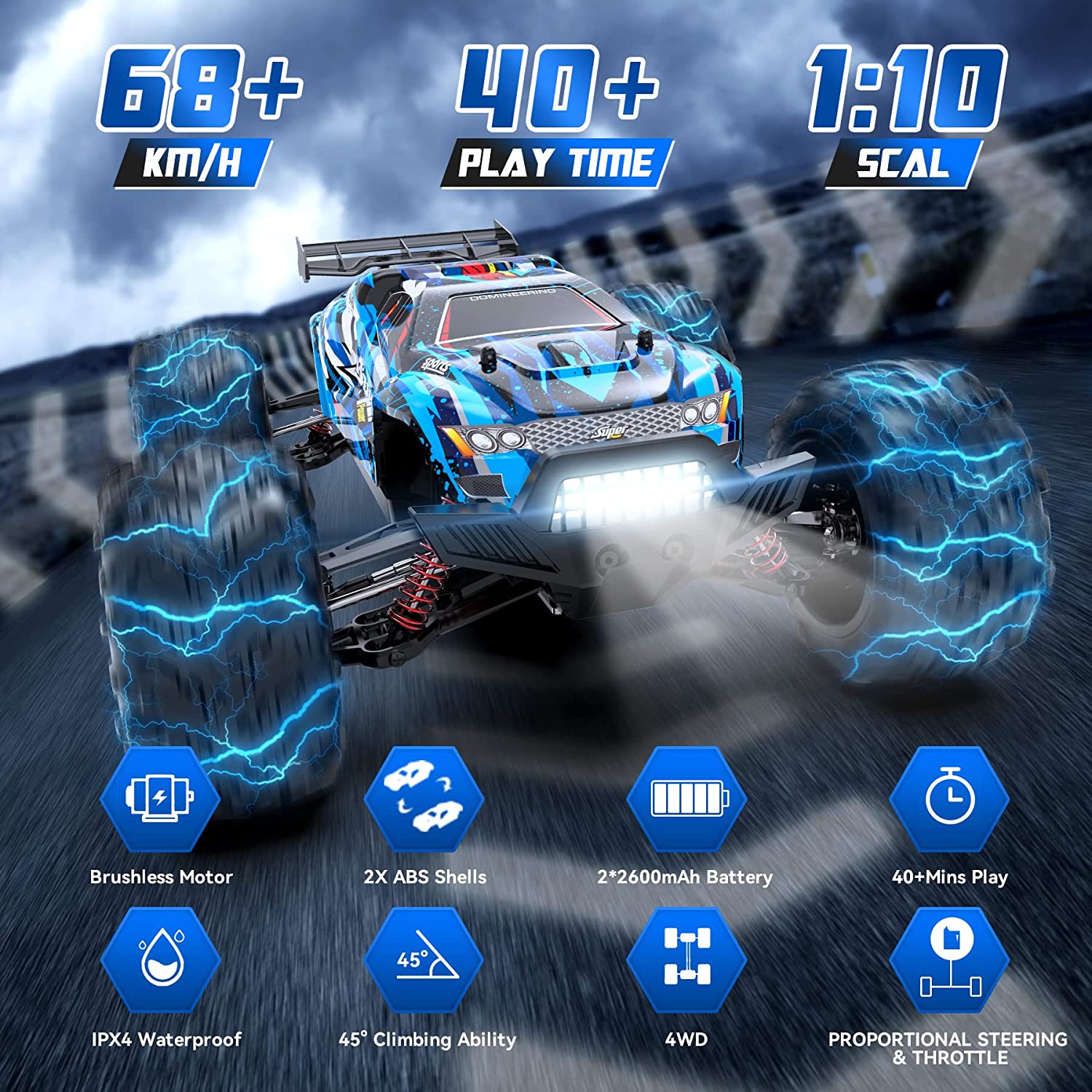 Hosim Brushless RC Cars 1:10 High Speed 68+KM Remote Control Car X-07 4WD Off Road RC Monster Trucks
