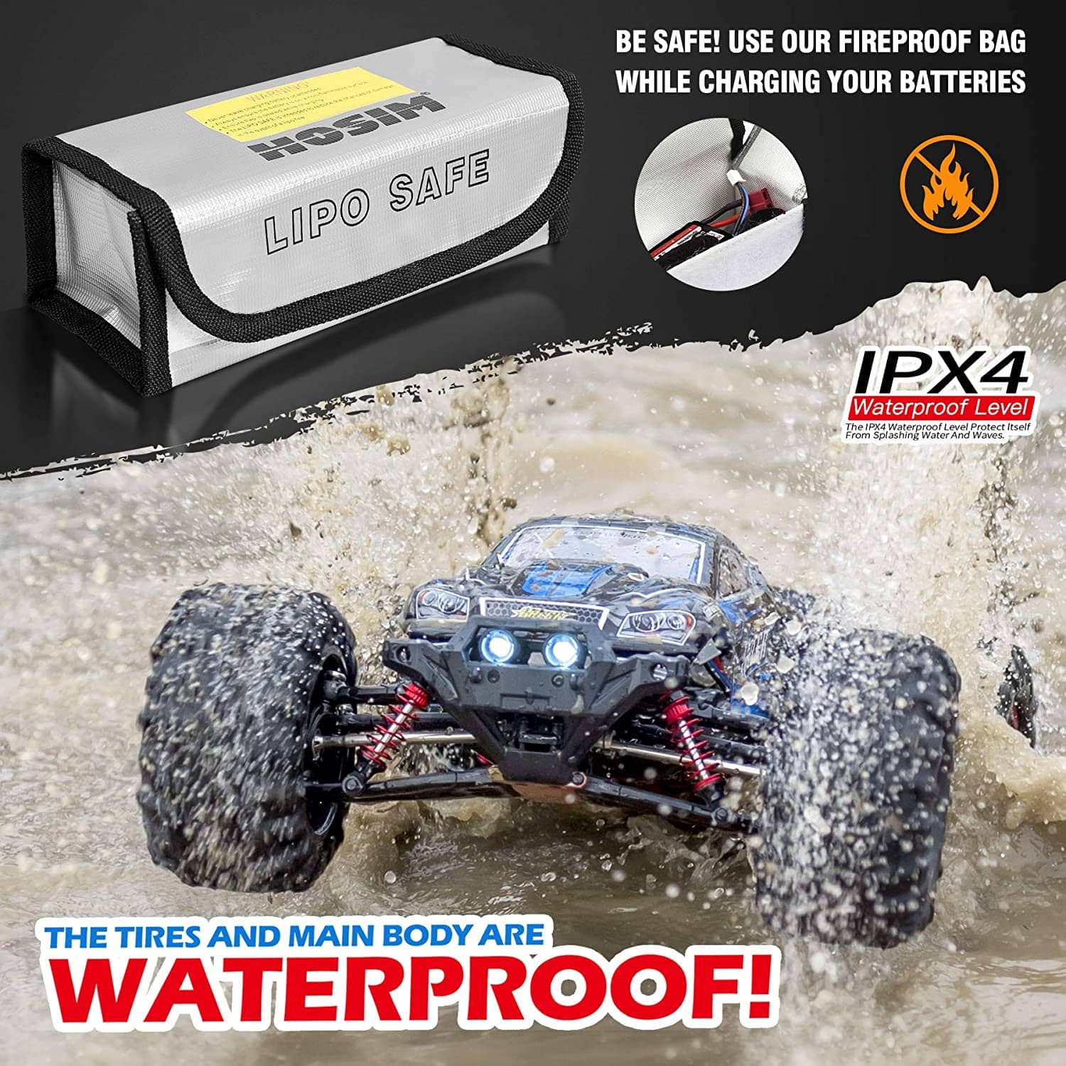 Hosim 1:12 RC CAR Large Size Remote Control Car Monster Truck 9156 Blue 46km+/H 4WD 2.4Ghz