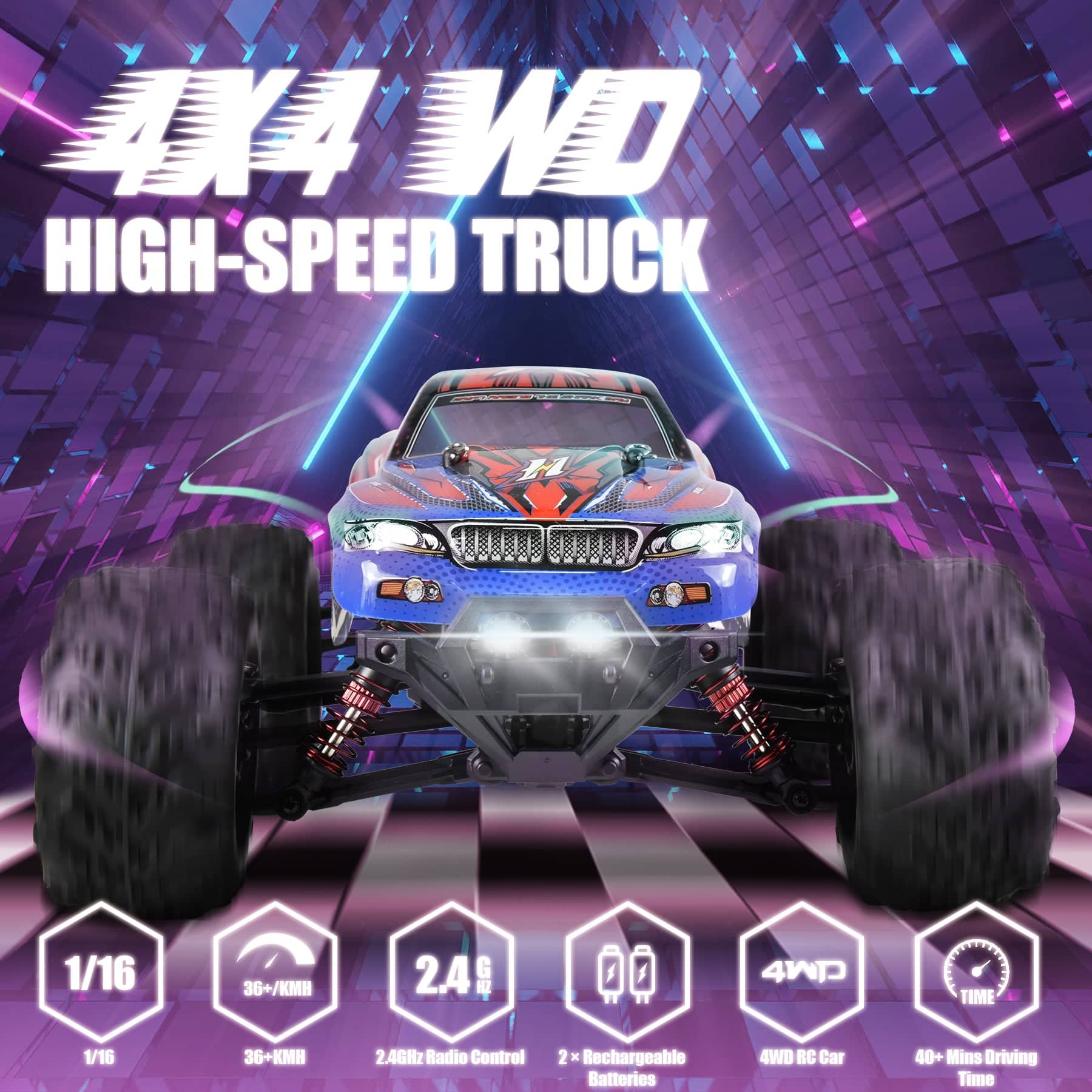 1:14 Scale All Terrain RC Cars, High Speed 4WD Remote Control Car with  Rechargeable Batteries, 4X4 Off Road Monster RC Truck, 2.4GHz Electric  Vehicle