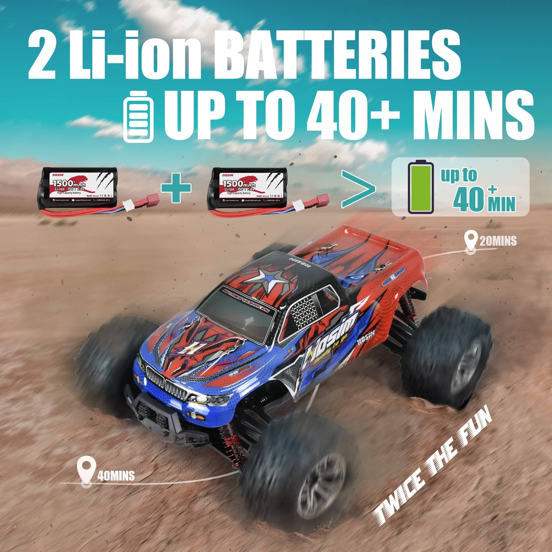 Hosim 1:16 RC Cars  RC Monster Truck 36+KPH All Terrain 4WD Off Road Vehiclefor Boys Kids and Adults Gift