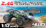 Hosim 1:12 Scale RC Car Monster Truck 46km+/H 4WD with 2 Batteries  9156 Green