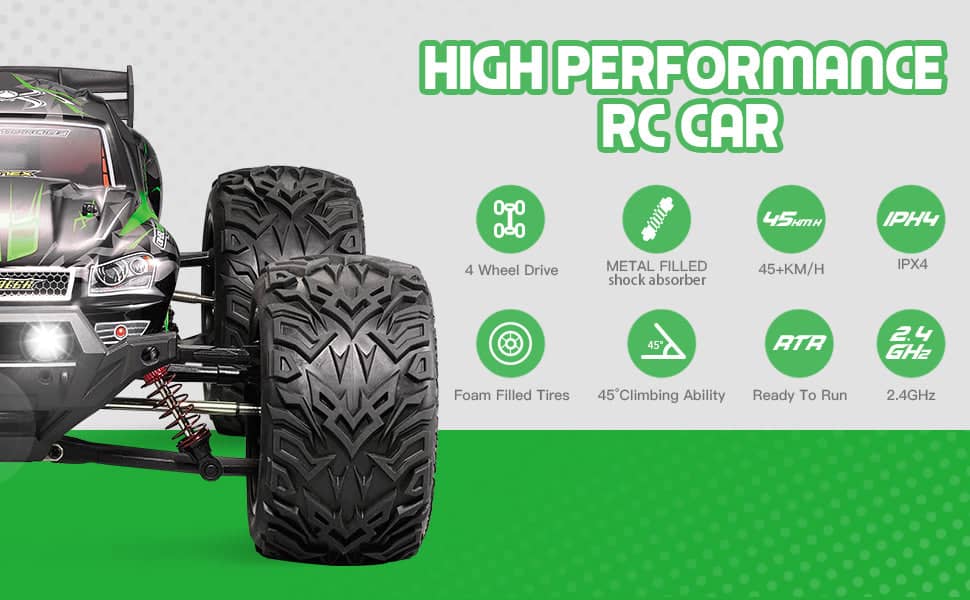 Hosim 1:12 Scale RC Car Monster Truck 46km+/H 4WD with 2 Batteries  9156 Green