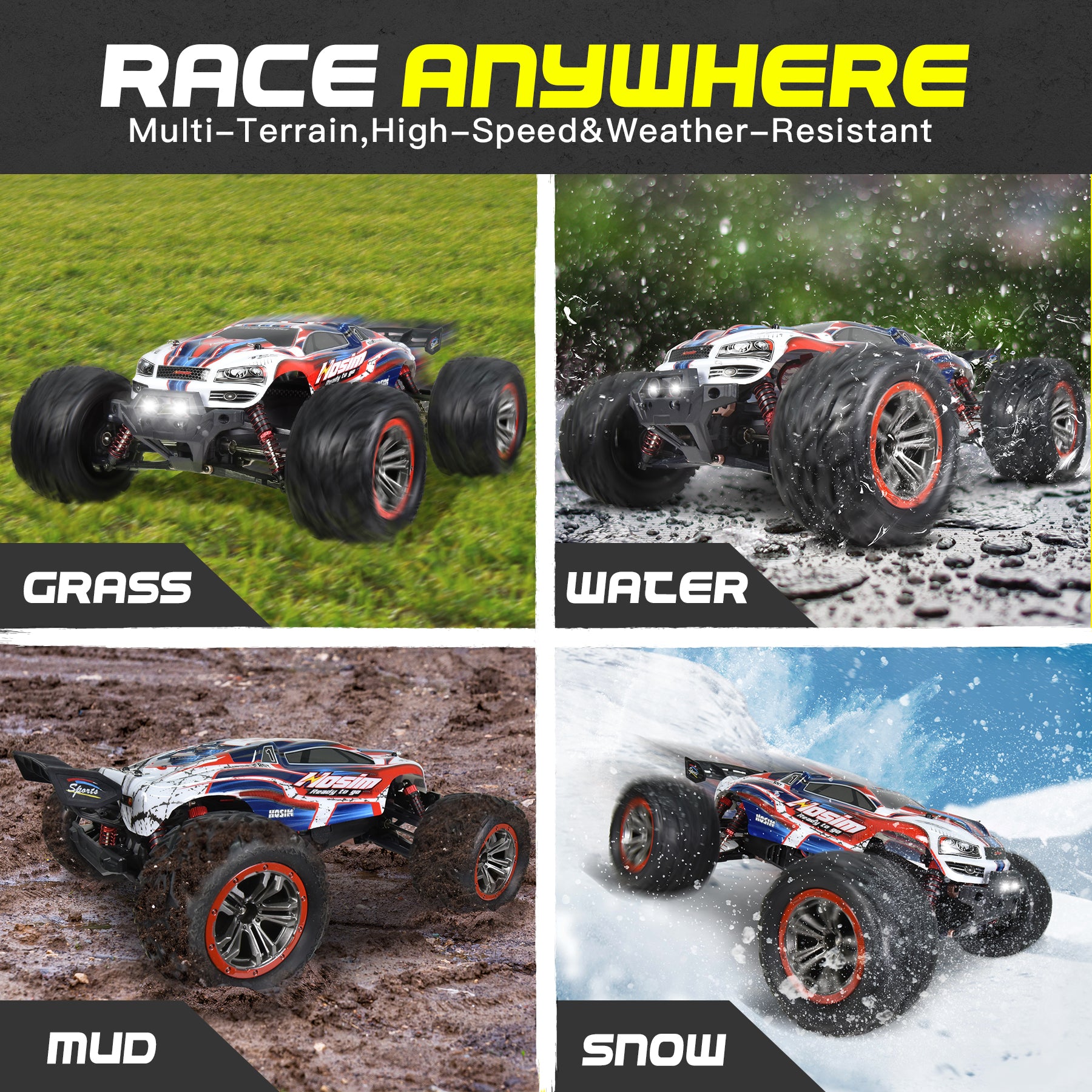 Hosim 1:10 RC Cars 2.4GHz Remote Control Car 4WD 48+ KMH Off Road Monster Truck Buggy Toy for Boys  Adults Gifts