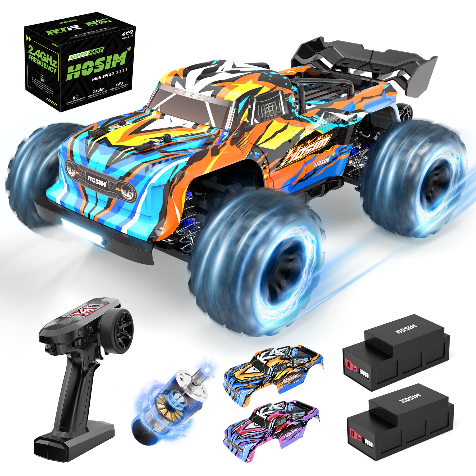 Hosim 1:16 Scale 40+KPH All Terrain RC Car,4WD Waterproof High Speed Electric Toy Off Road RC Monster Truck Vehicle Crawler for Boys Kids and Adults